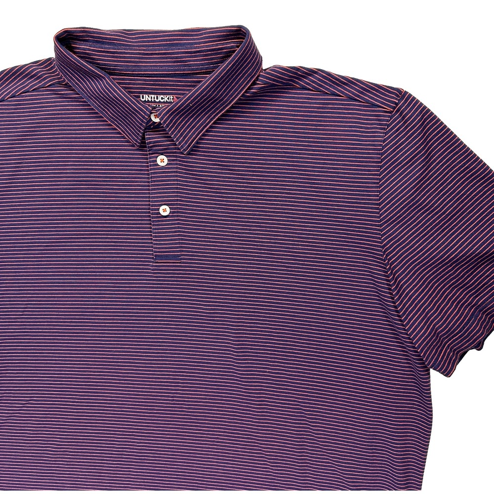 UNTUCKit Polo Shirt Mens XXL Blue Orange Striped Stretch Cotton Short Sleeve